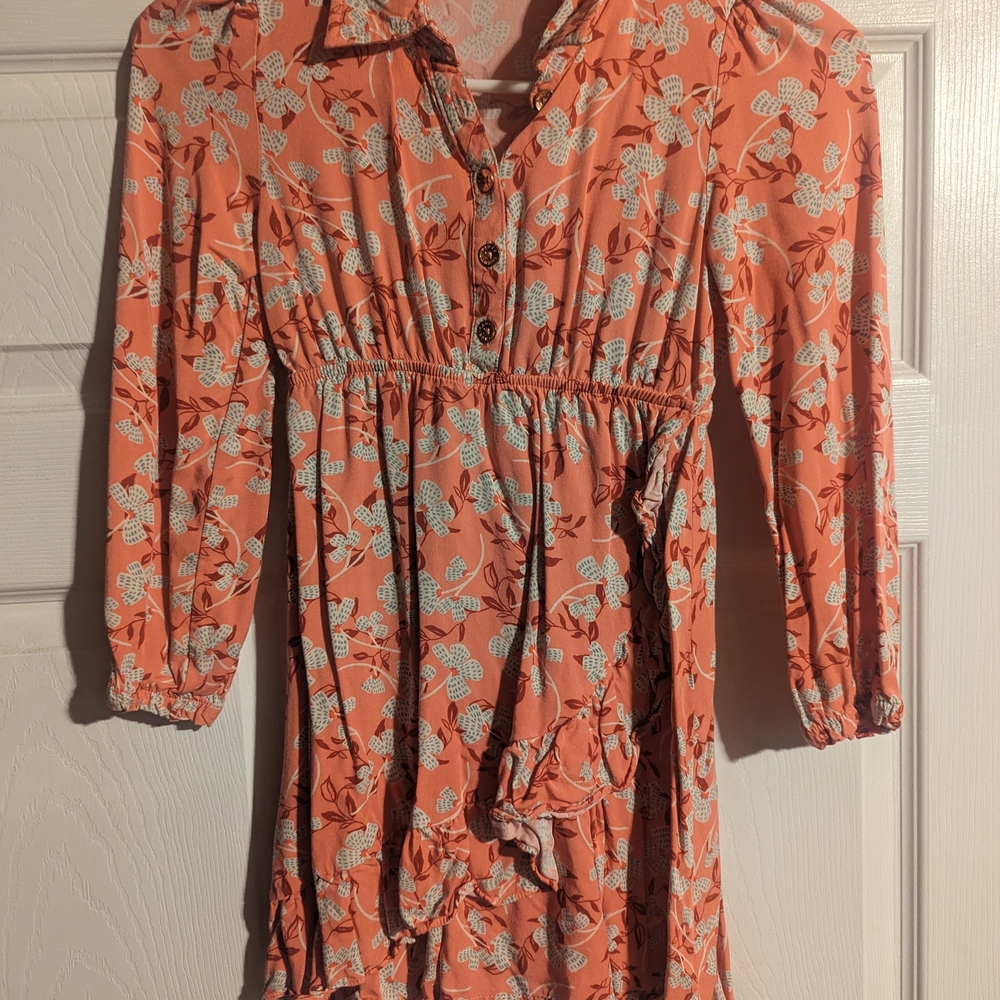 Floral Button-Up Dress in Coral and White
